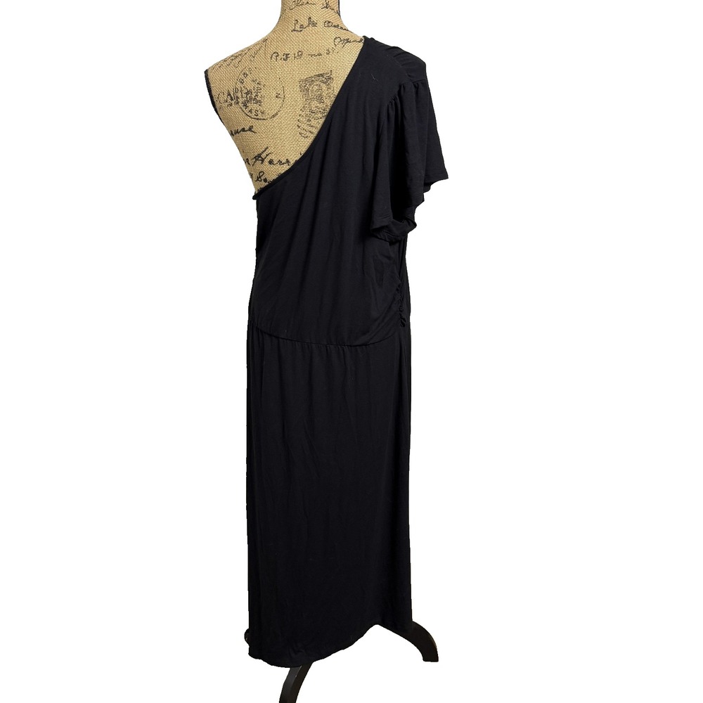 Old Navy Black One Shoulder Cutout‎ Midi Dress 2X Pullover Retro Minimalist - Picture 3 of 15